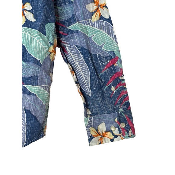 Tommy Bahama Shirt Men XL Reverse Print Linen Blend Hawaiian Island Floral Beach - Picture 7 of 8